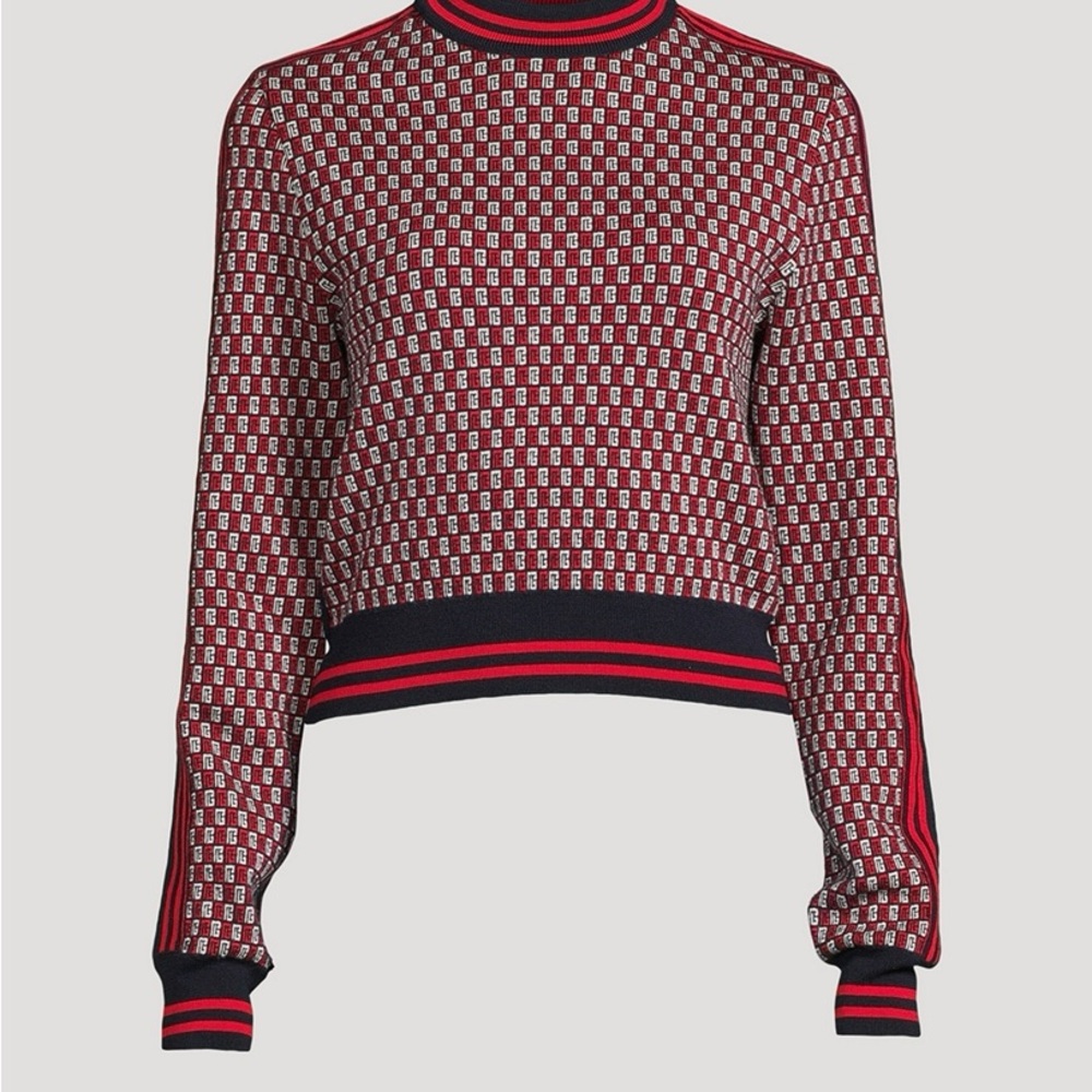 Balmain Black and Red Monogram check-pattern Sweater